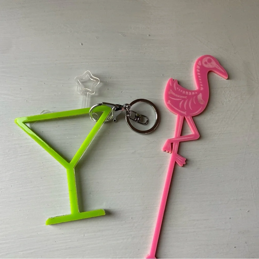 NEW Martini Keychain and Flamingo Drink Stirrer